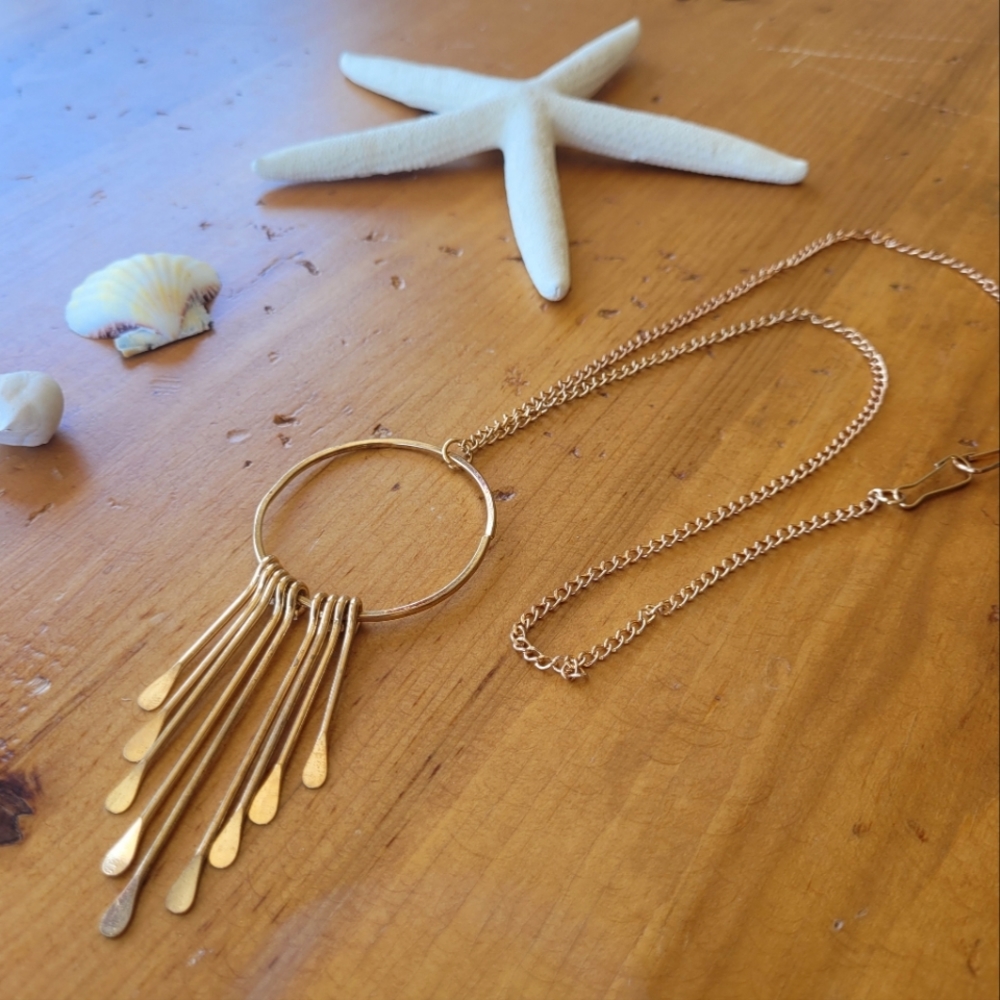 Gold circle drop necklace